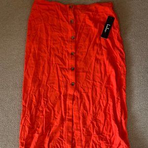Lulus Rosalda Red Orange Button-Up Midi Skirt